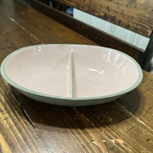 Harkerware Serving Bowl Divided Oval Pink  & Gray , Vintage , Cottagecore